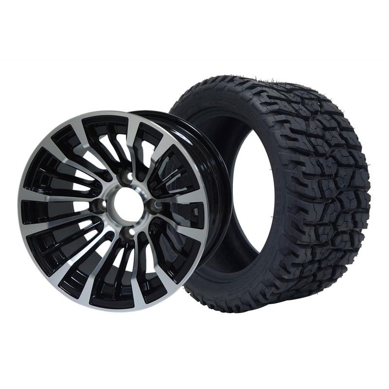 SGC 12″ Matador Machined/Black Wheel – Aluminum Alloy / STEELENG 215/40-12 GATOR Hybrid Low Profile / All Terrain Tire DOT Approved Tires Combo – Set of 4