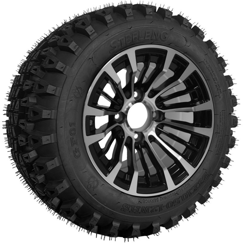 SGC 12″ Matador Machined/Black Wheel – Aluminum Alloy / STEELENG 23″x10.5″-12″ QH All Terrain Tire Tires Combo – Set of 4