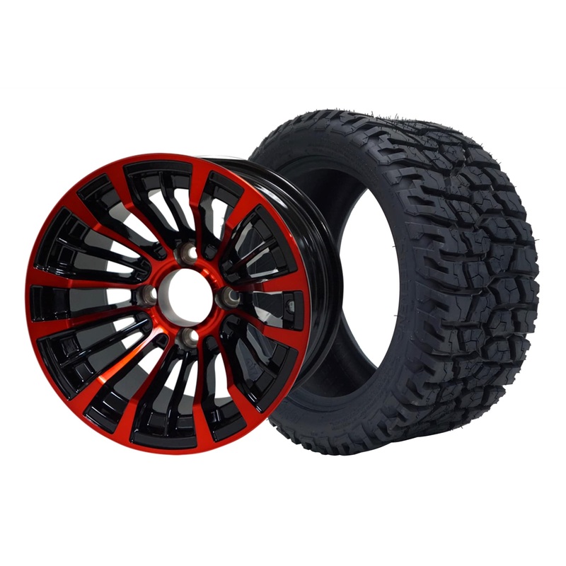 SGC 12″ Matador Red/Black Wheel – Aluminum Alloy / STEELENG 215/40-12 GATOR Hybrid Low Profile / All Terrain Tire DOT Approved Tires Combo – Set of 4