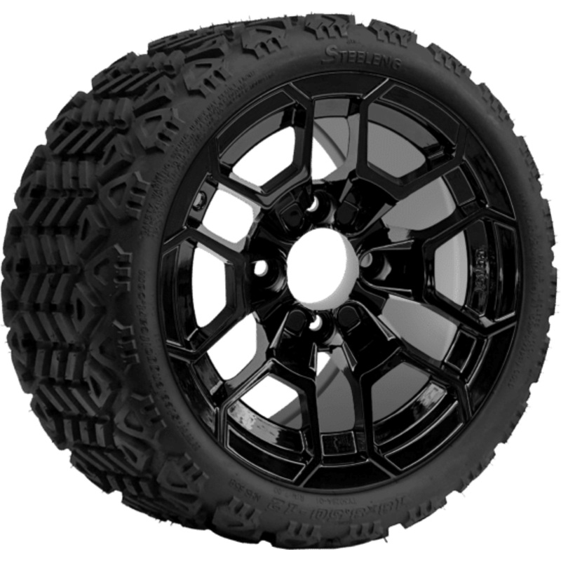 SGC 12 ” Talon Glossy Black Wheel – Aluminum Alloy / STEELENG 18 “x8.5 “-12 ” All-Terrain Tire DOT approved Tires Combo – Set of 4