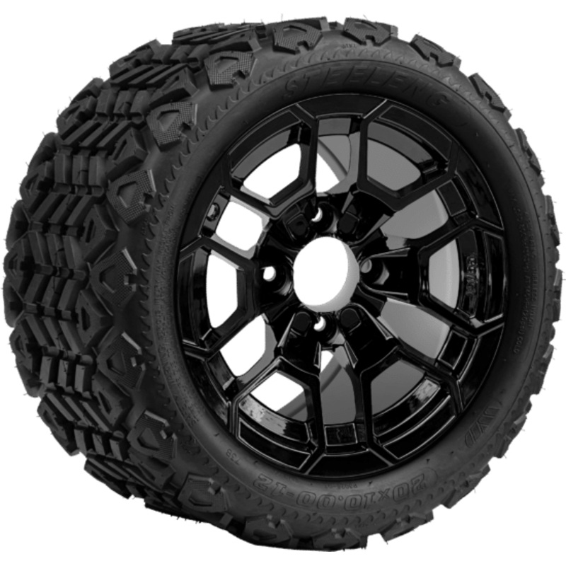 SGC 12 ” Talon Glossy Black Wheel – Aluminum Alloy / STEELENG 20 “x10 “-12 ” All Terrain Tire DOT approved Tires Combo – Set of 4