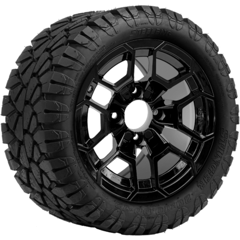 SGC 12 ” Talon Glossy Black Wheel – Aluminum Alloy / STEELENG 20 “x10 “-12 ” STINGER All Terrain Tire DOT approved Tires Combo – Set of 4