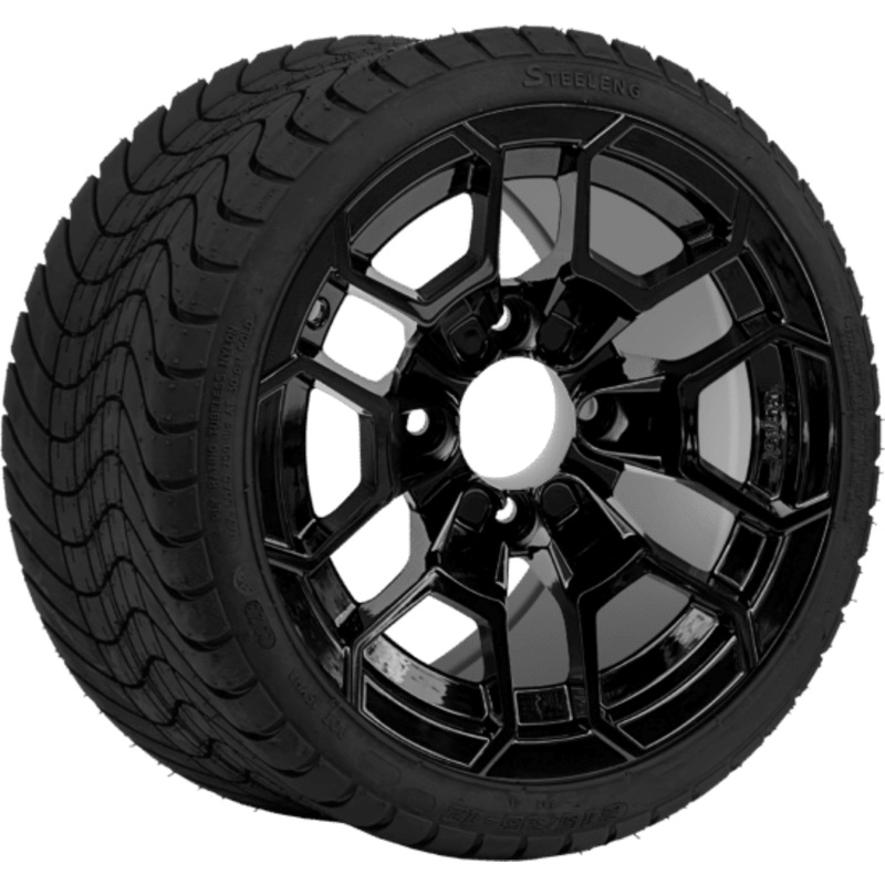 SGC 12 ” Talon Glossy Black Wheel – Aluminum Alloy / STEELENG 215/35-12 Low Profile Tire Tires Combo – Set of 4