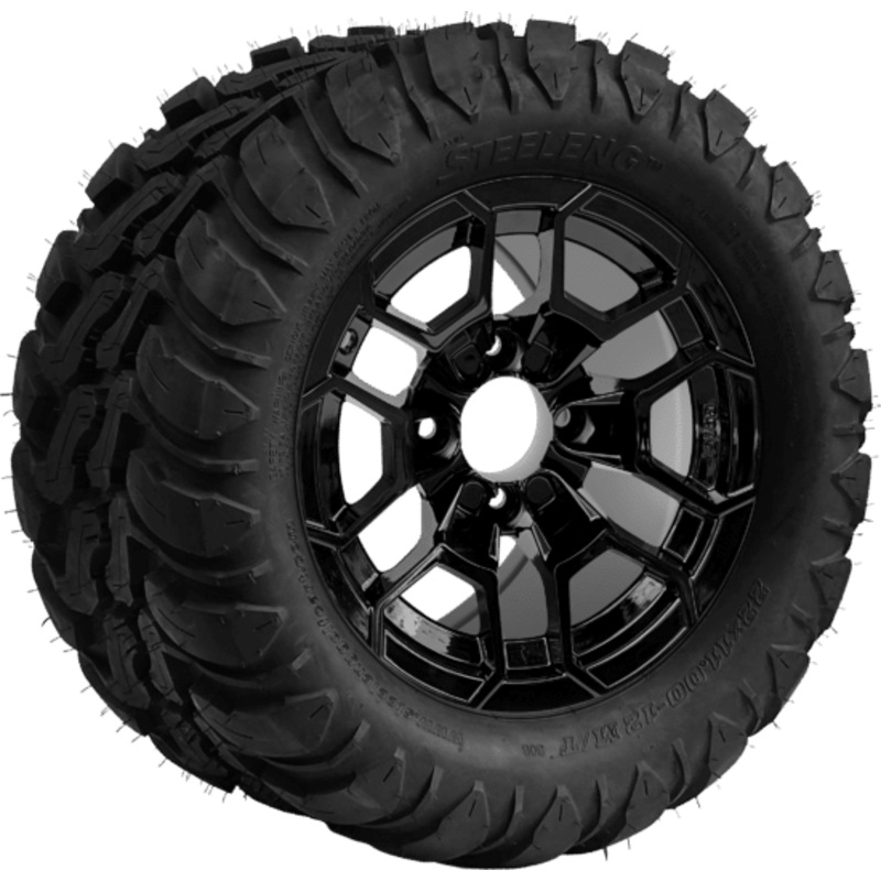 SGC 12 ” Talon Glossy Black Wheel – Aluminum Alloy / STEELENG 22 “x11 “-12 ” Mud Terrain / All Terrain Tire DOT Approved Tires Combo – Set of 4