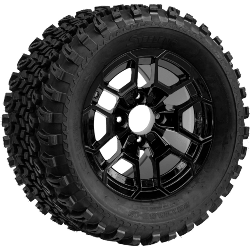 SGC 12 ” Talon Glossy Black Wheel – Aluminum Alloy / STEELENG 23 “x10.5 “-12 ” All Terrain Tire Tires Combo – Set of 4