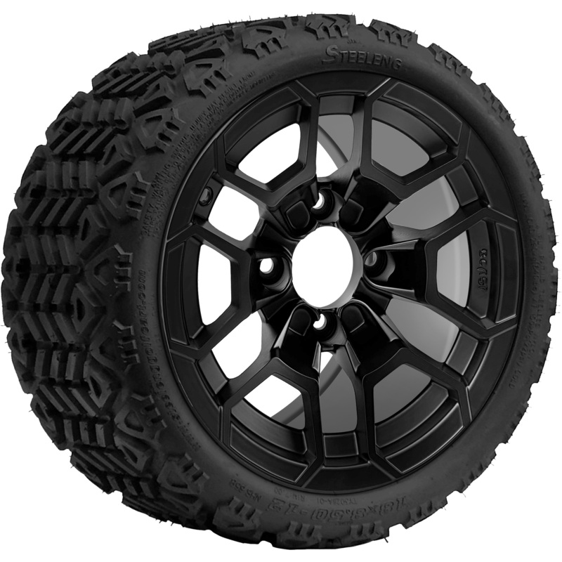 SGC 12 ” Talon Matte Black Wheel – Aluminum Alloy / STEELENG 18 “x8.5 “-12 ” All-Terrain Tire DOT approved Tires Combo – Set of 4