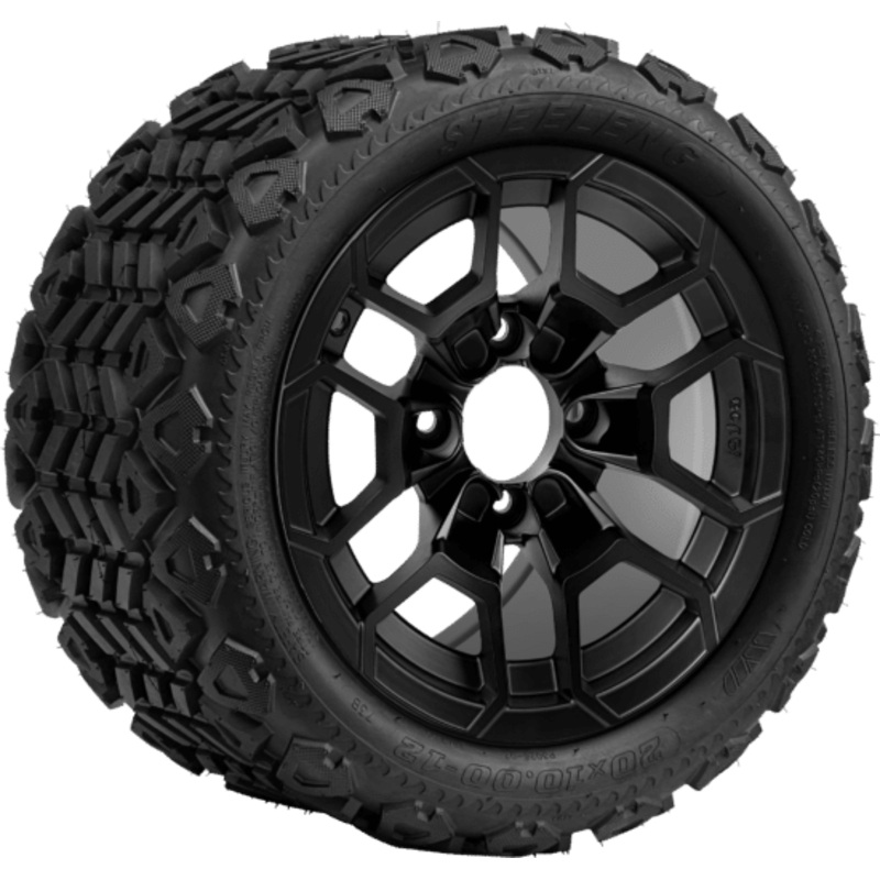 SGC 12 ” Talon Matte Black Wheel – Aluminum Alloy / STEELENG 20 “x10 “-12 ” All Terrain Tire DOT approved Tires Combo – Set of 4