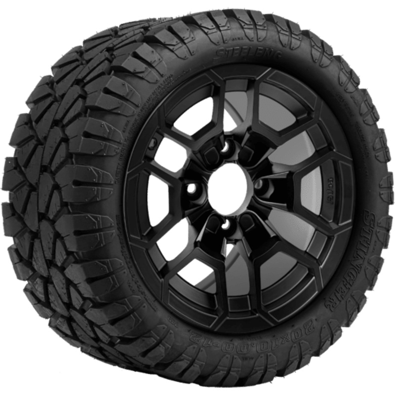 SGC 12 ” Talon Matte Black Wheel – Aluminum Alloy / STEELENG 20 “x10 “-12 ” STINGER All Terrain Tire DOT approved Tires Combo – Set of 4