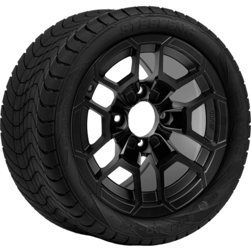 SGC 12 ” Talon Matte Black Wheel – Aluminum Alloy / STEELENG 215/40-12 Low Profile Tire DOT Approved Tires Combo – Set of 4