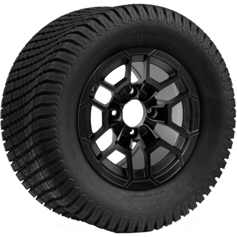 SGC 12 ” Talon Matte Black Wheel – Aluminum Alloy / STEELENG 23 “x10.5 “-12 ” Turf Tire Tires Combo – Set of 4
