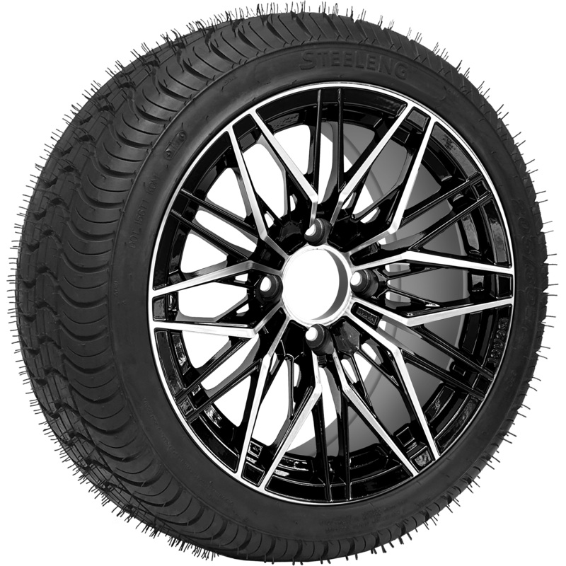 SGC 14″ Hornet Machined Black Wheel / STEELENG 205/30-14 QH Low Profile Tire DOT Approved Tires Combo – Set of 4