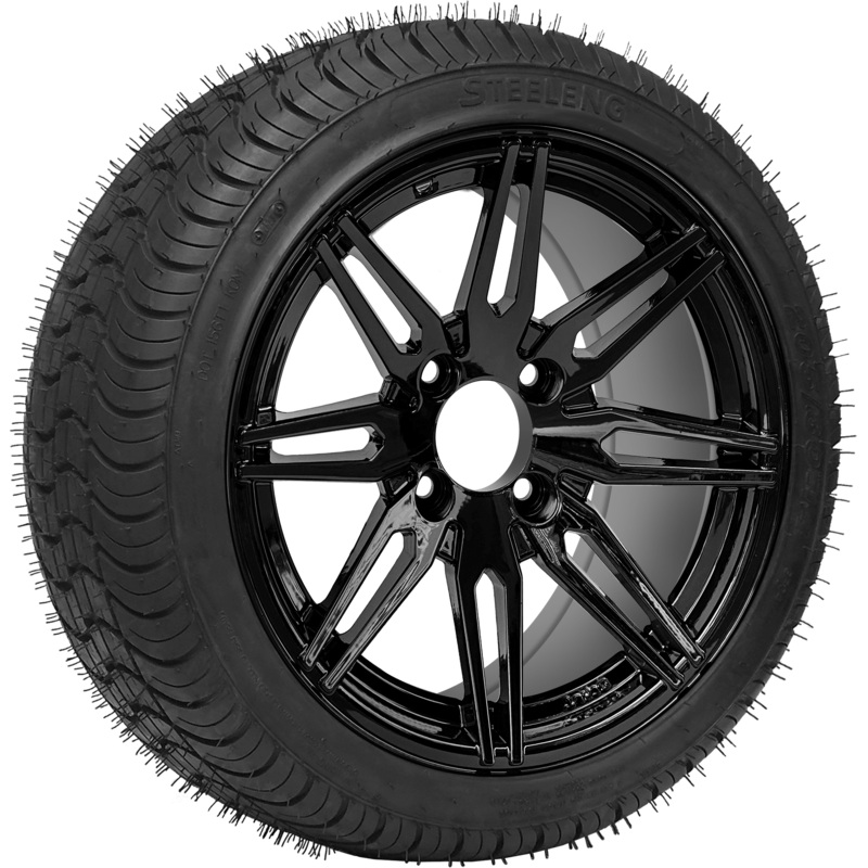 SGC 14 ” Lynx Glossy Black Wheel – Aluminum Alloy / STEELENG 205/30-14 QH Low Profile Tire DOT Approved Tires Combo – Set of 4