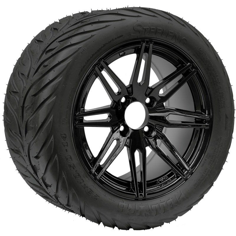 SGC 14 ” Lynx Glossy Black Wheel – Aluminum Alloy / STEELENG 23 “x10.5 “-14 ” HELLFIRE Street Tire DOT Approved Tires Combo – Set of 4