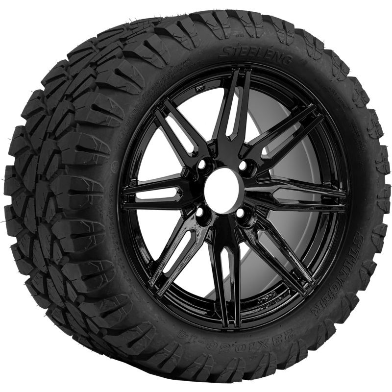 SGC 14 ” Lynx Glossy Black Wheel – Aluminum Alloy / STEELENG 23 “x10.5 “-14 ” STINGER AT Tire DOT Approved Tires Combo – Set of 4