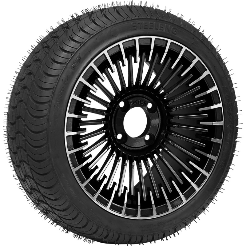 SGC 14 ” Piranha Machined Black Wheel – Aluminum Alloy / STEELENG 205/30-14 QH Low Profile Tire DOT Approved Tires Combo – Set of 4