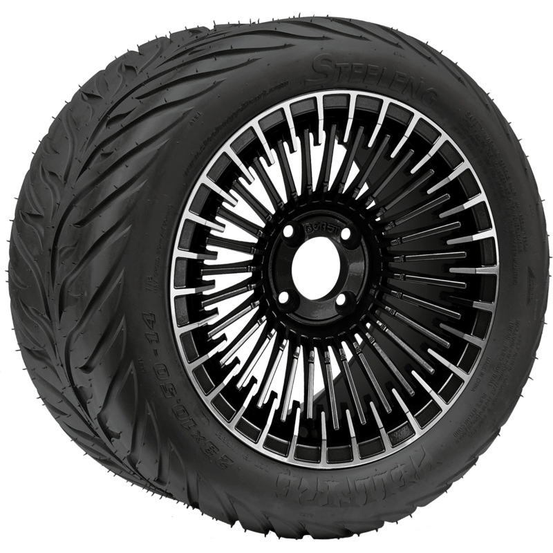 SGC 14 ” Piranha Machined Black Wheel – Aluminum Alloy / STEELENG 23 “x10.5 “-14 ” HELLFIRE Street Tire DOT Approved Tires Combo – Set of 4