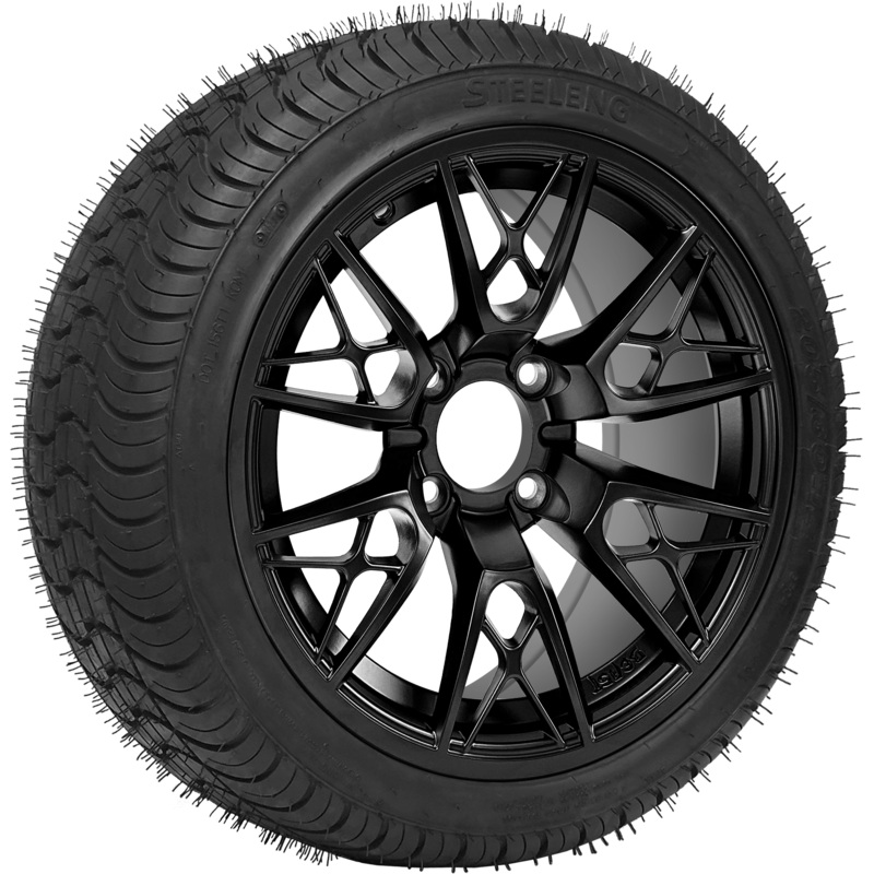 SGC 14 ” Saber Tooth Glossy Black Wheel – Aluminum Alloy / STEELENG 205/30-14 QH Low Profile Tire DOT Approved Tires Combo – Set of 4