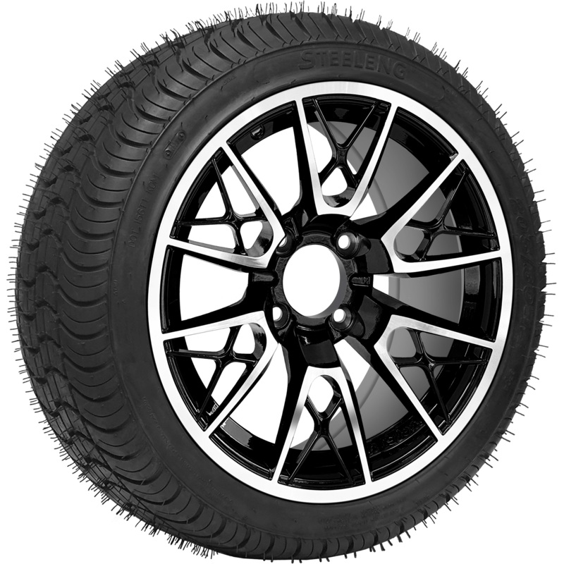 SGC 14″ Saber Tooth Machined Black Wheel / STEELENG 205/30-14 QH Low Profile Tire DOT Approved Tires Combo – Set of 4