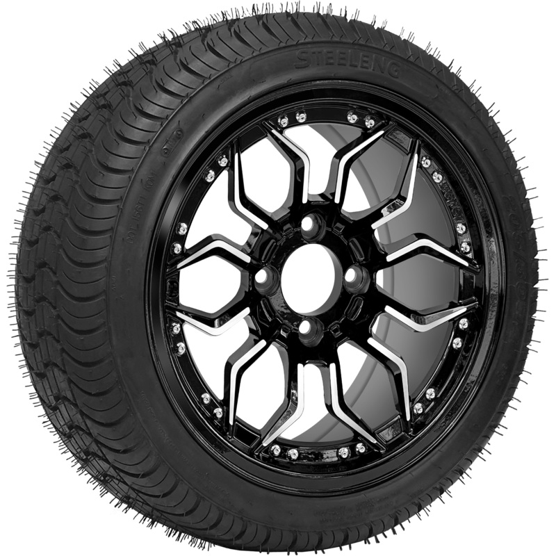 SGC 14 ” Scorpion Machined Black Wheel / STEELENG 205/30-14 QH Low Profile Tire DOT Approved Tires Combo – Set of 4