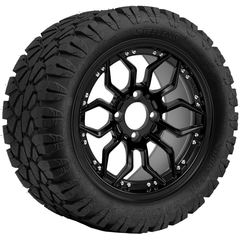 SGC 14 ” Scorpion Matte Black Wheel – Aluminum Alloy / STEELENG 23 “x10.5 “-14 ” STINGER AT Tire DOT Approved Tires Combo – Set of 4