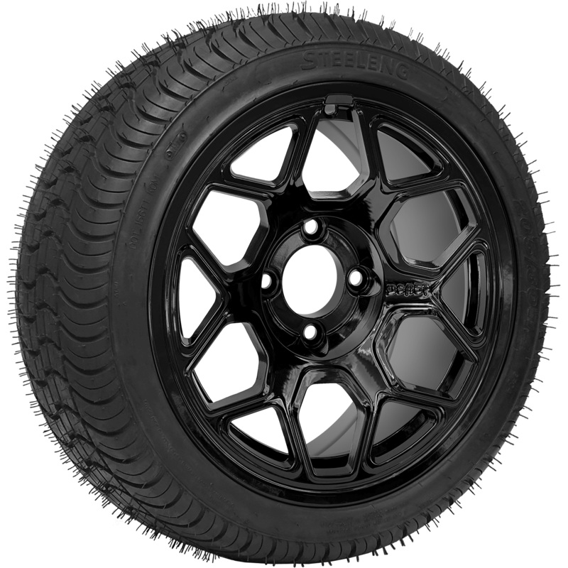 SGC 14 ” Yeti Glossy Black Wheel – Aluminum Alloy / STEELENG 205/30-14 QH Low Profile Tire DOT Approved Tires Combo – Set of 4