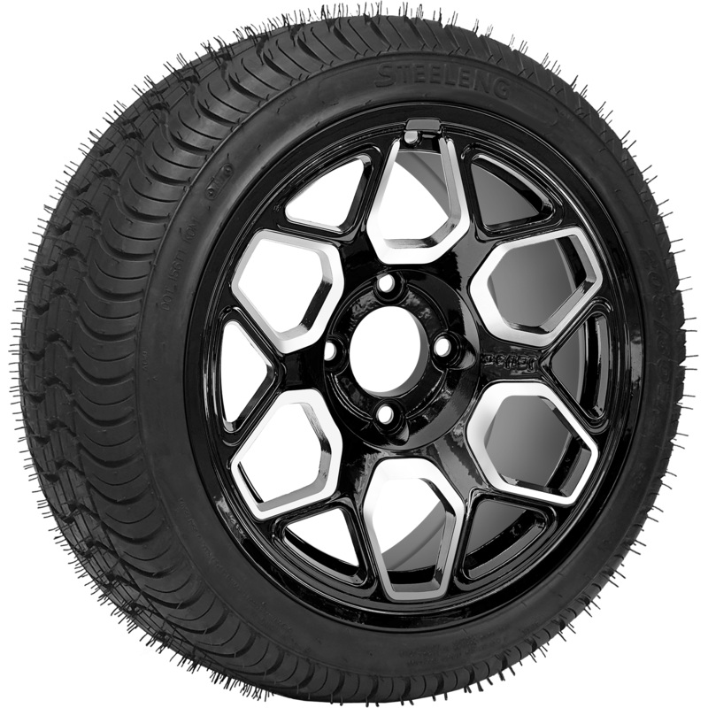 SGC 14 ” Yeti Machined Black Wheel – Aluminum Alloy / STEELENG 205/30-14 QH Low Profile Tire DOT Approved Tires Combo – Set of 4