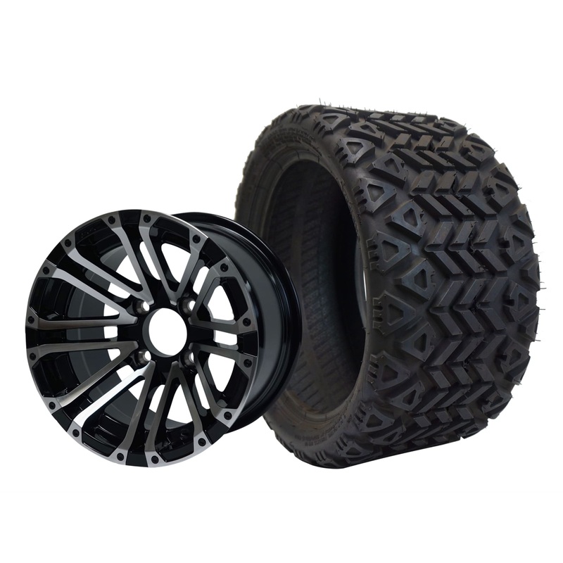 SGC 12″ Lancer Machined/Black Wheel – Aluminum Alloy / STEELENG 20″x10″-12″ All Terrain Tire DOT approved Tires Combo – Set of 4