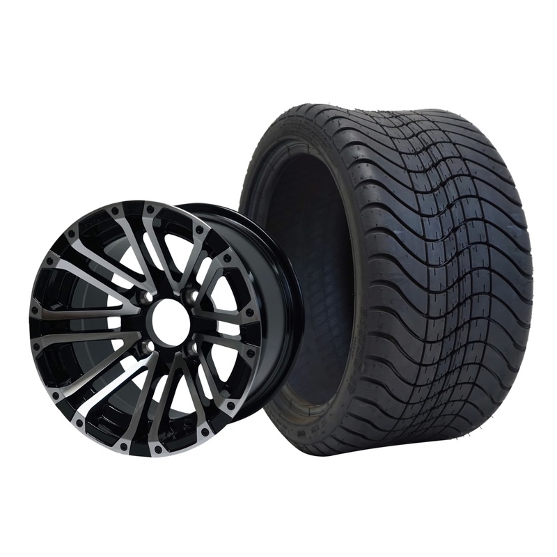 SGC 12″ Lancer Machined/Black Wheel – Aluminum Alloy / STEELENG 215/35-12 Low Profile Tire Tires Combo – Set of 4