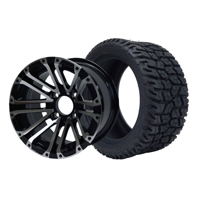 SGC 12″ Lancer Machined/Black Wheel – Aluminum Alloy / STEELENG 215/40-12 GATOR Hybrid Low Profile / All Terrain Tire DOT Approved Tires Combo – Set of 4