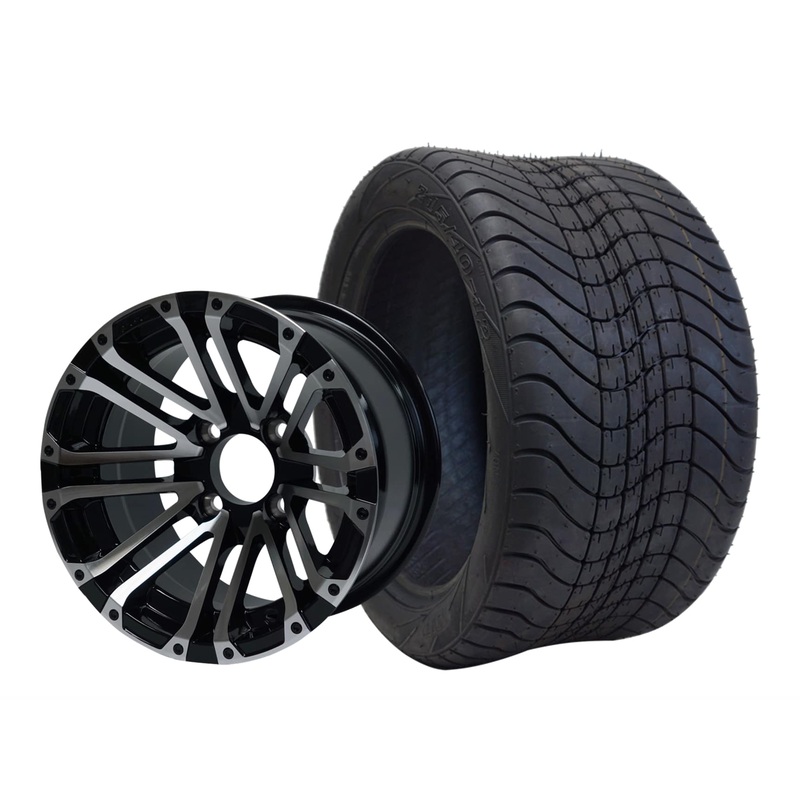 SGC 12″ Lancer Machined/Black Wheel – Aluminum Alloy / STEELENG 215/40-12 Low Profile Tire DOT Approved Tires Combo – Set of 4