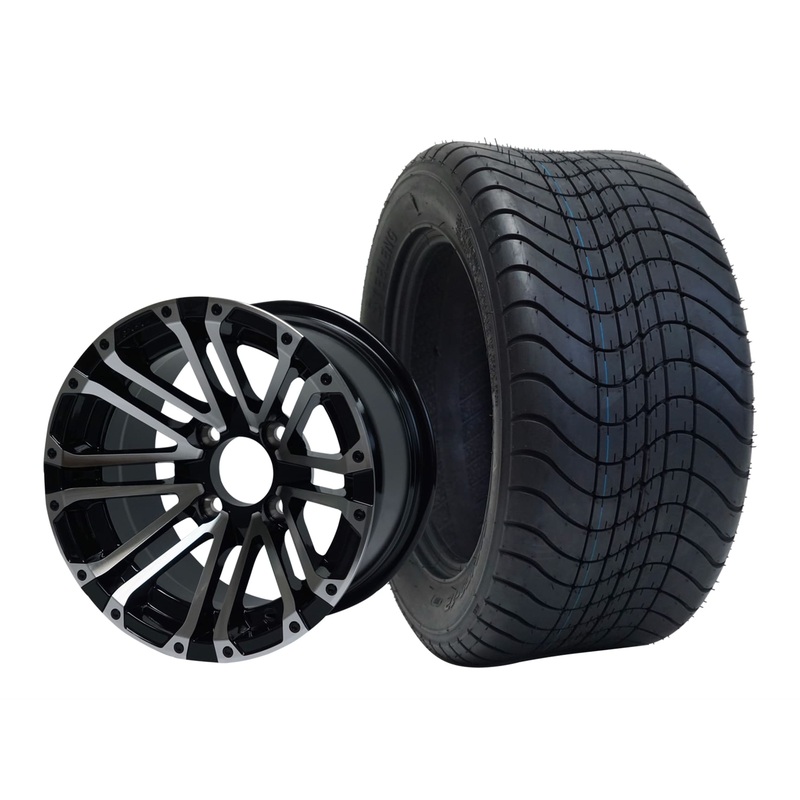 SGC 12″ Lancer Machined/Black Wheel – Aluminum Alloy / STEELENG 215/50-12 Comfort Ride Street Tire DOT Approved Tires Combo – Set of 4