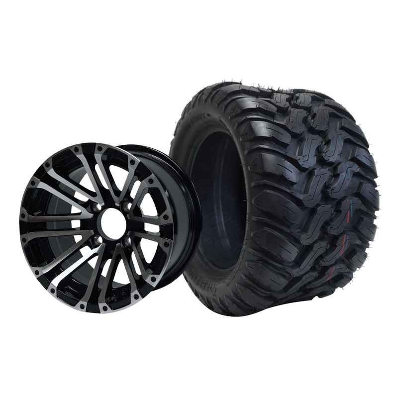 SGC 12″ Lancer Machined/Black Wheel – Aluminum Alloy / STEELENG 22″x11″-12″ Mud Terrain / All Terrain Tire DOT Approved Tires Combo – Set of 4