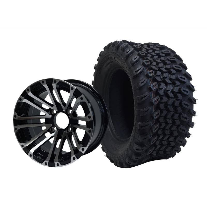 SGC 12″ Lancer Machined/Black Wheel – Aluminum Alloy / STEELENG 23″x10.5″-12″ All Terrain Tire Tires Combo – Set of 4