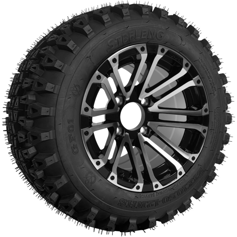SGC 12″ Lancer Machined/Black Wheel – Aluminum Alloy / STEELENG 23″x10.5″-12″ QH All Terrain Tire Tires Combo – Set of 4