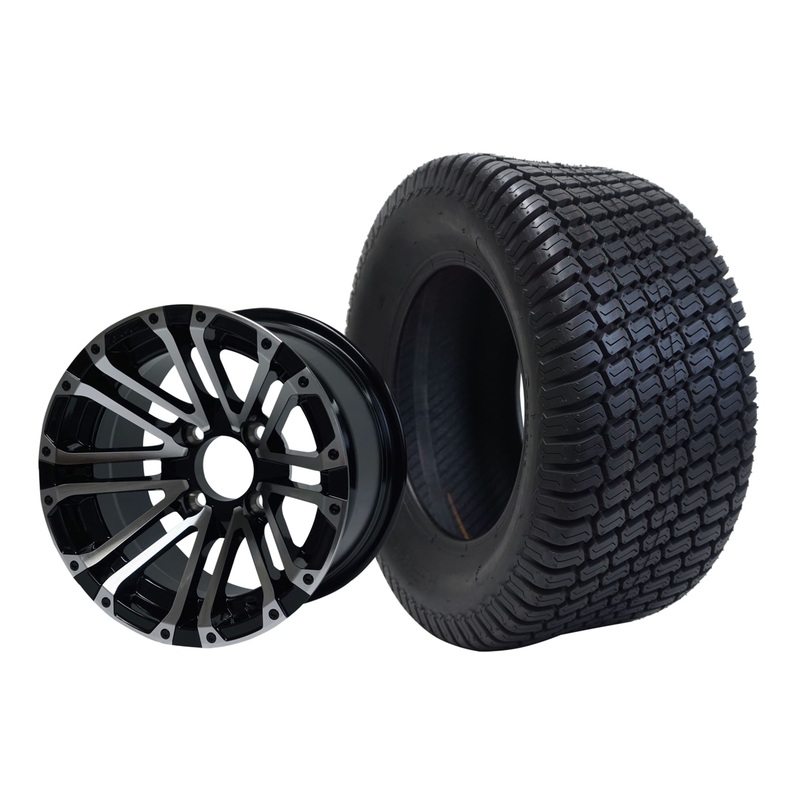 SGC 12″ Lancer Machined/Black Wheel – Aluminum Alloy / STEELENG 23″x10.5″-12″ Turf Tire Tires Combo – Set of 4