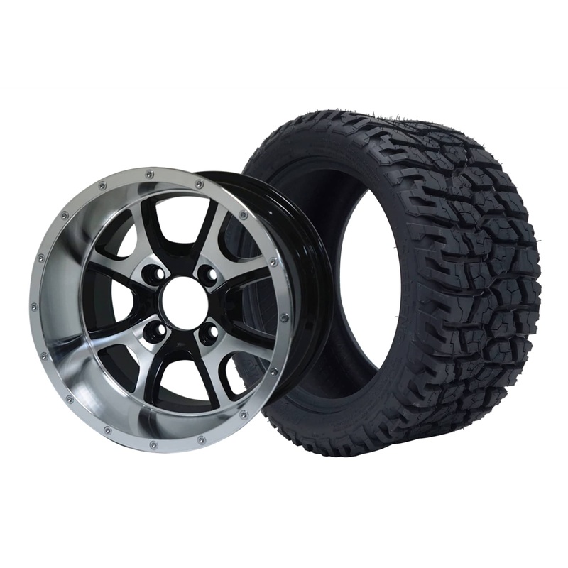 SGC 12″ Predator Machined/Black Wheel – Aluminum Alloy / STEELENG 215/40-12 GATOR Hybrid Low Profile / All Terrain Tire DOT Approved Tires Combo – Set of 4