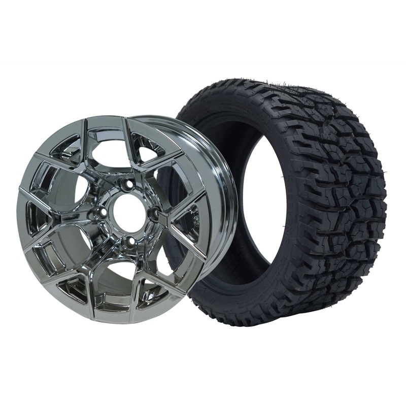 SGC 12″ Rally Chrome Wheel – Aluminum Alloy / STEELENG 215/40-12 GATOR Hybrid Low Profile / All Terrain Tire DOT Approved Tires Combo – Set of 4
