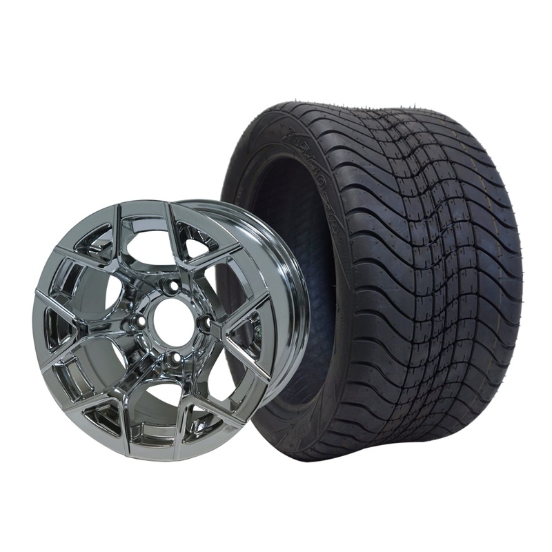 SGC 12″ Rally Chrome Wheel – Aluminum Alloy / STEELENG 215/40-12 Low Profile Tire DOT Approved Tires Combo – Set of 4