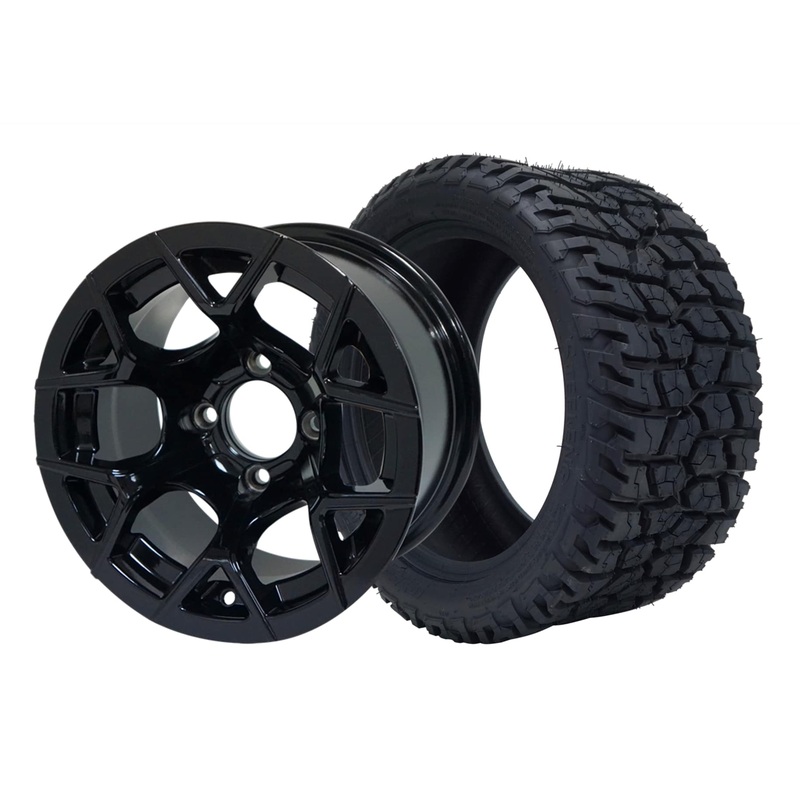 SGC 12″ Rally Glossy Black Wheel – Aluminum Alloy / STEELENG 215/40-12 GATOR Hybrid Low Profile / All Terrain Tire DOT Approved Tires Combo – Set of 4