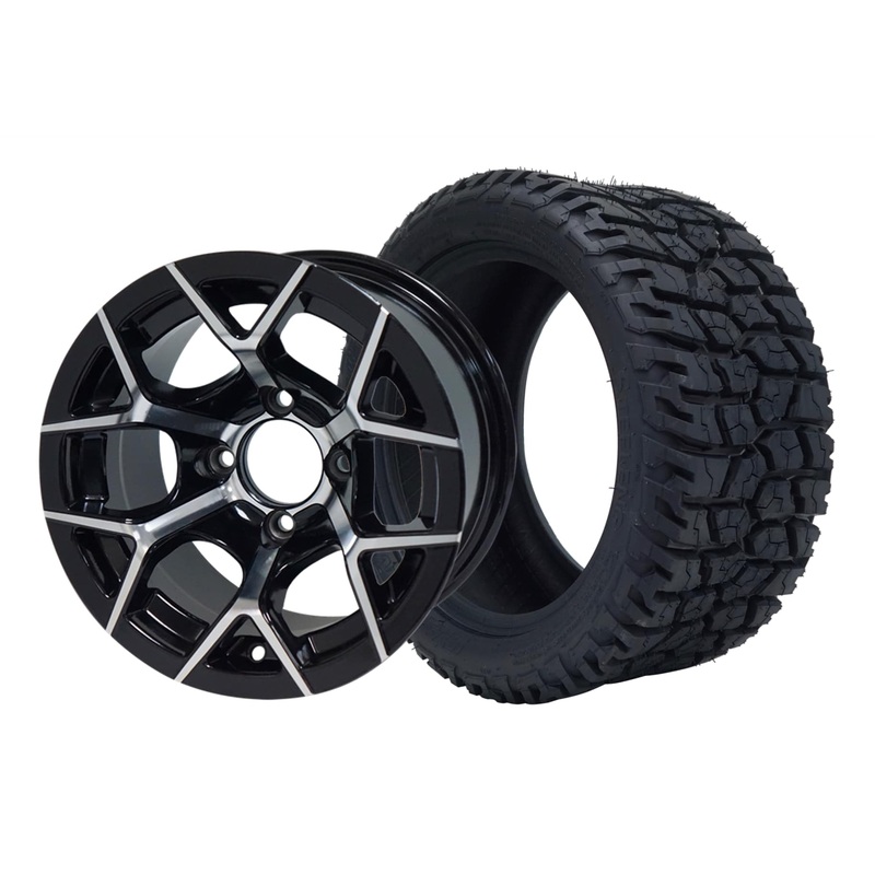 SGC 12″ Rally Machined/Black Wheel – Aluminum Alloy / STEELENG 215/40-12 GATOR Hybrid Low Profile / All Terrain Tire DOT Approved Tires Combo – Set of 4