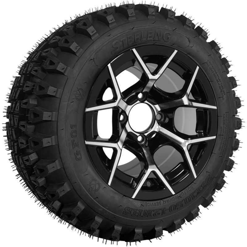 SGC 12″ Rally Machined/Black Wheel – Aluminum Alloy / STEELENG 23″x10.5″-12″ QH All Terrain Tire Tires Combo – Set of 4