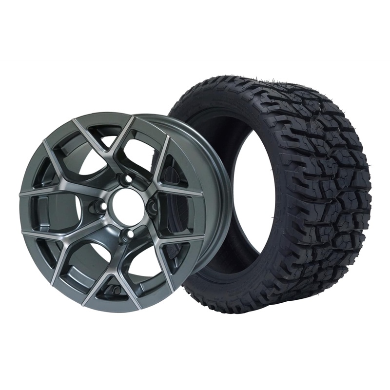 SGC 12″ Rally Machined/Gunmetal Wheel – Aluminum Alloy / STEELENG 215/40-12 GATOR Hybrid Low Profile / All Terrain Tire DOT Approved Tires Combo – Set of 4