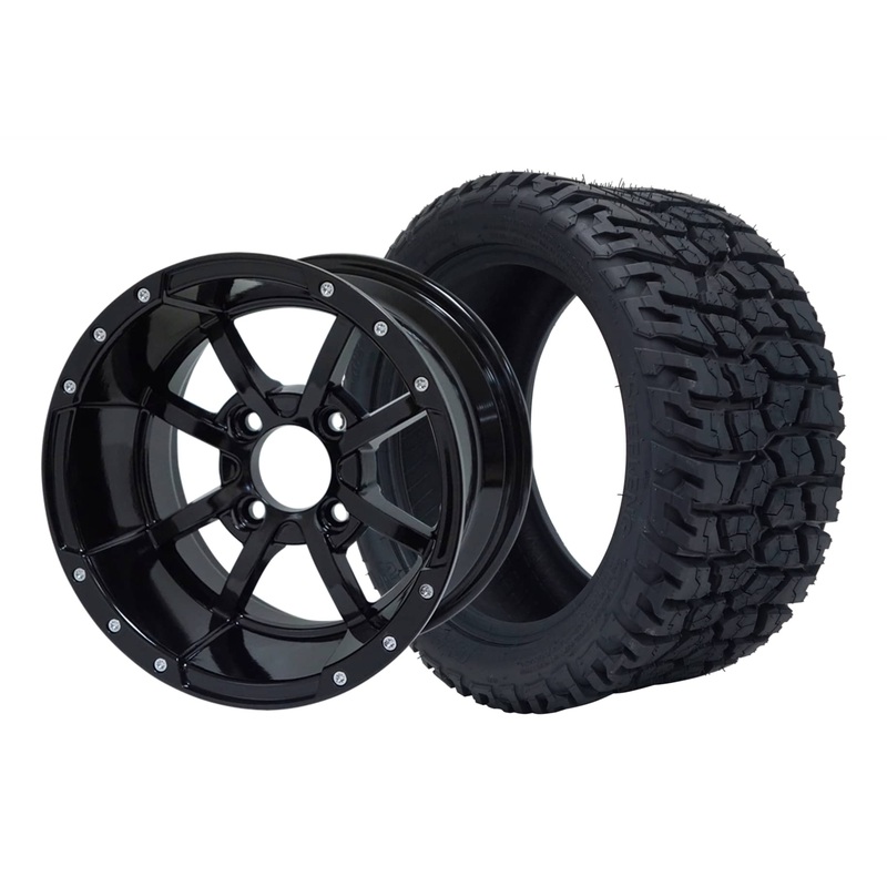 SGC 12″ Storm Trooper Glossy Black Wheel – Aluminum Alloy / STEELENG 215/40-12 GATOR Hybrid Low Profile / All Terrain Tire DOT Approved Tires Combo – Set of 4