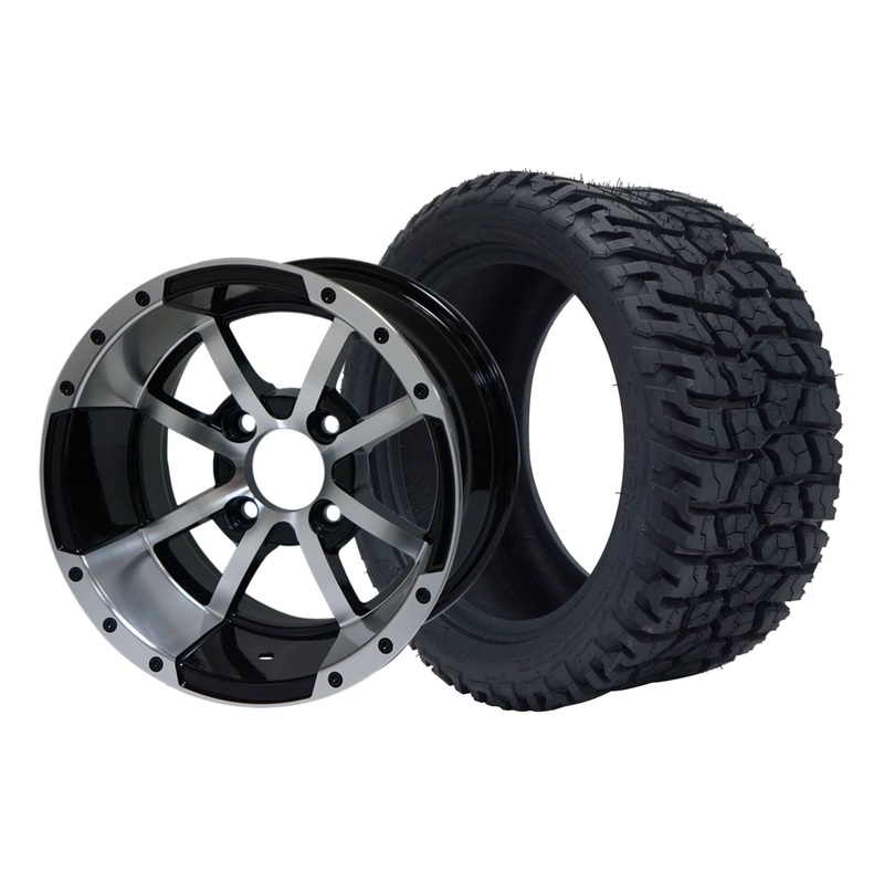 SGC 12″ Storm Trooper Machined/Black Wheel – Aluminum Alloy / STEELENG 215/40-12 GATOR Hybrid Low Profile / All Terrain Tire DOT Approved Tires Combo – Set of 4