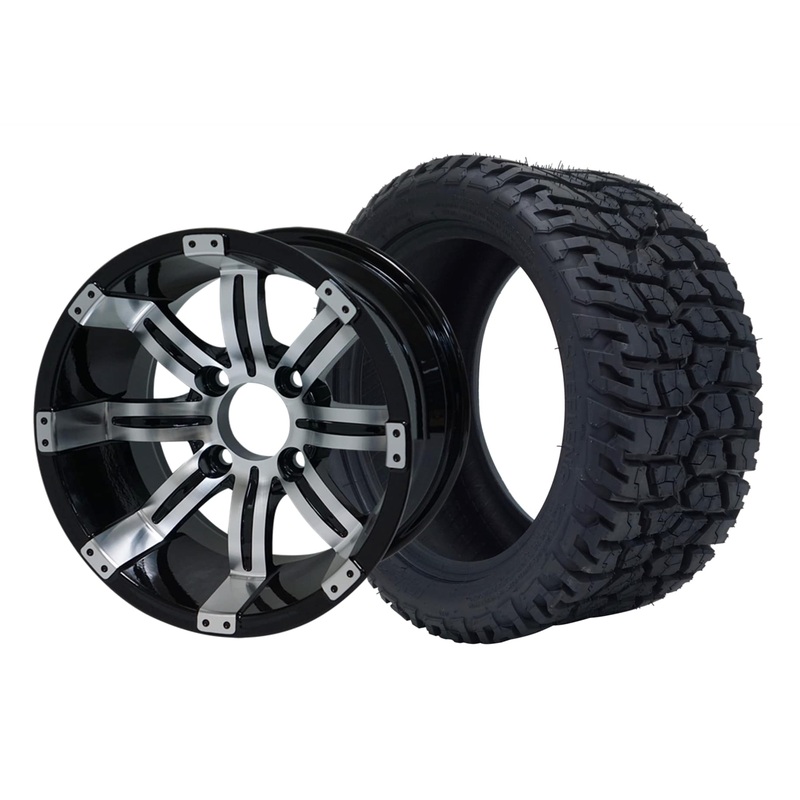 SGC 12″ Tempest Machined Black Wheel – Aluminum Alloy / STEELENG 215/40-12 GATOR Hybrid Low Profile / All Terrain Tire DOT Approved Tires Combo – Set of 4