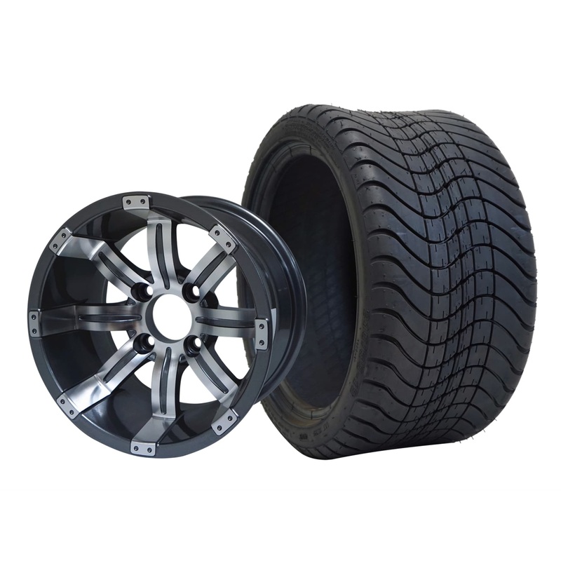 SGC 12″ Tempest Machined Gunmetal Wheel – Aluminum Alloy / STEELENG 215/35-12 Low Profile Tire Tires Combo – Set of 4