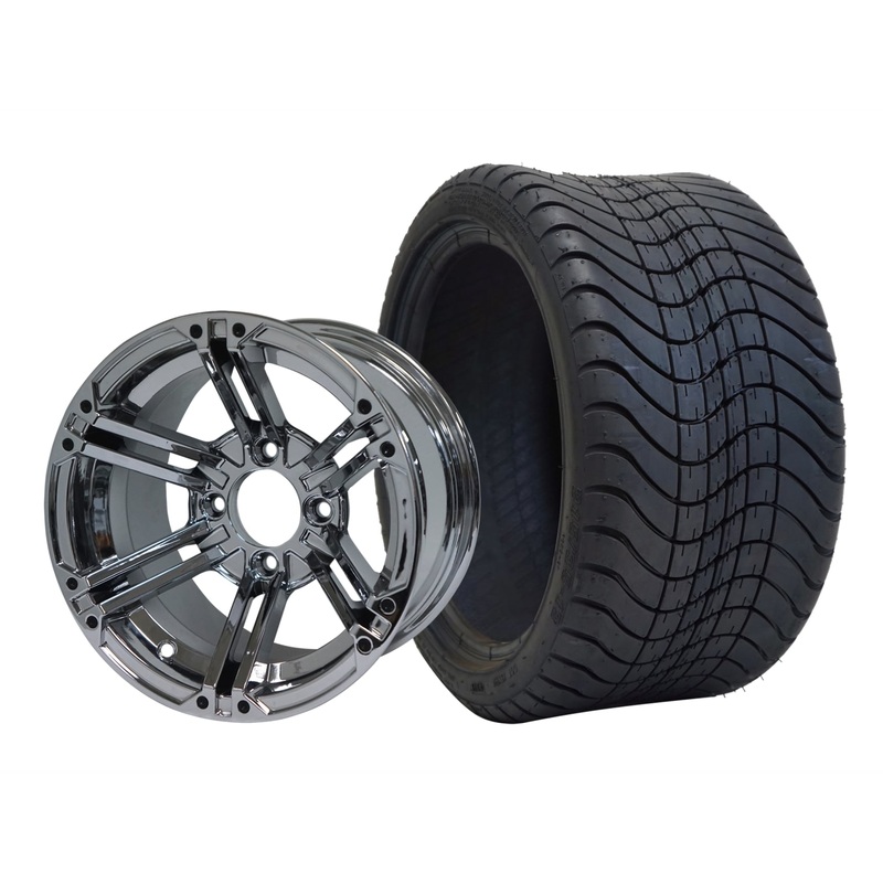 SGC 12″ Terminator Chrome Wheel – Aluminum Alloy / STEELENG 215/35-12 Low Profile Tire Tires Combo – Set of 4