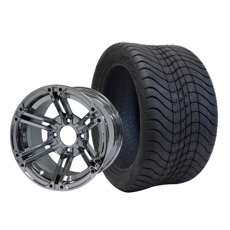 SGC 12″ Terminator Chrome Wheel – Aluminum Alloy / STEELENG 215/40-12 Low Profile Tire DOT Approved Tires Combo – Set of 4