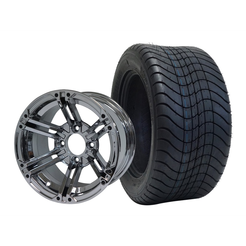 SGC 12″ Terminator Chrome Wheel – Aluminum Alloy / STEELENG 215/50-12 Comfort Ride Street Tire DOT Approved Tires Combo – Set of 4