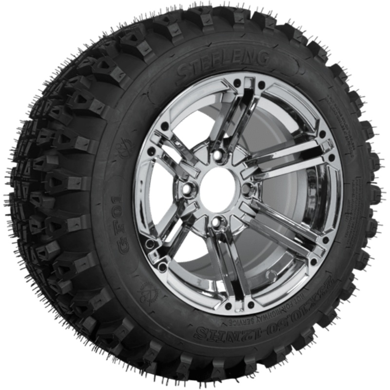 SGC 12″ Terminator Chrome Wheel – Aluminum Alloy / STEELENG 23″x10.5″-12″ QH All Terrain Tire Tires Combo – Set of 4